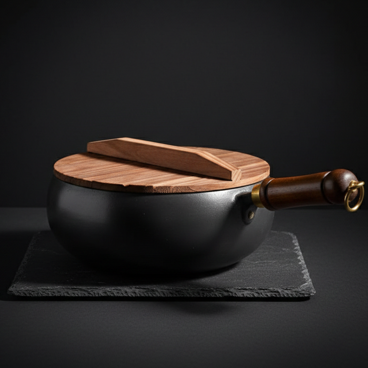 Wok en Fonte Style Japonais | Compatible Induction & Gaz | 3 Couvercles au Choix | Cuisine Asiatique