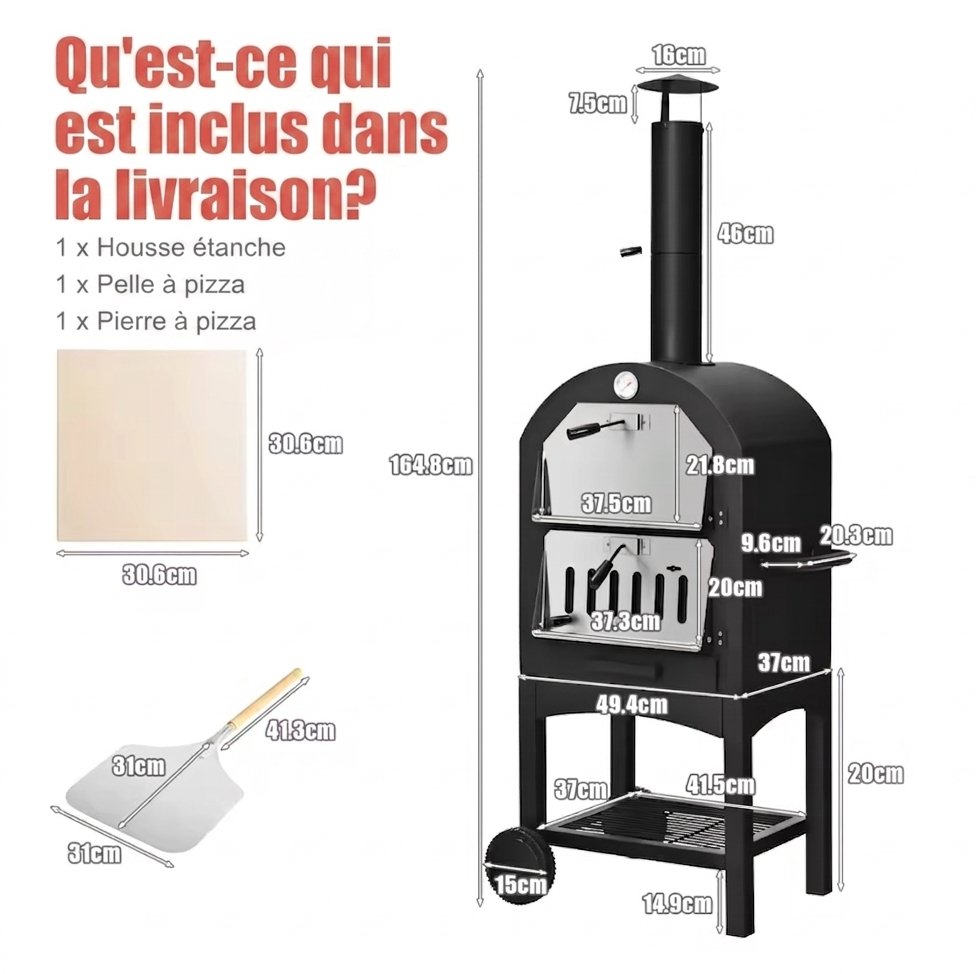 Four à Pizza Extérieur sur Chariot | Pierre Réfractaire | Gaz & Bois | Pizza Napolitaine Authentique