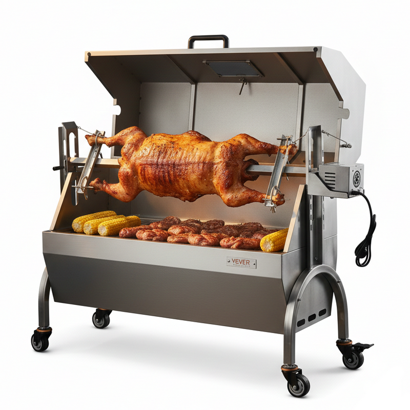 Barbecue Rôtissoire XXL au Charbon | Moteur Électrique 52W | Poulet Rôti & Agneau | Usage Professionnel