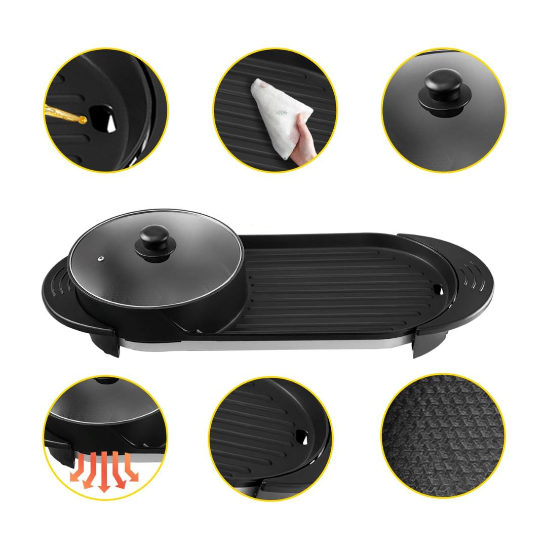 Station de Cuisson Duo 2-en-1 | Gril & Hot Pot Shabu-Shabu | 2200W | Korean BBQ de Table