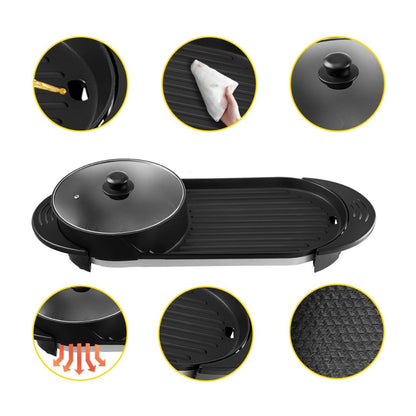 Station de Cuisson Duo 2-en-1 | Gril & Hot Pot Shabu-Shabu | 2200W | Korean BBQ de Table