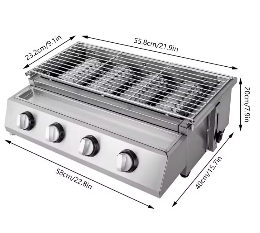 Barbecue à Gaz Professionnel Inox 4 Brûleurs | Allumage Électronique | Thermomètre Intégré | 4-6 Personnes