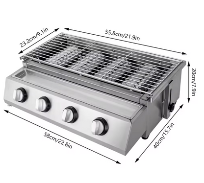 Barbecue à Gaz Professionnel Inox 4 Brûleurs | Allumage Électronique | Thermomètre Intégré | 4-6 Personnes