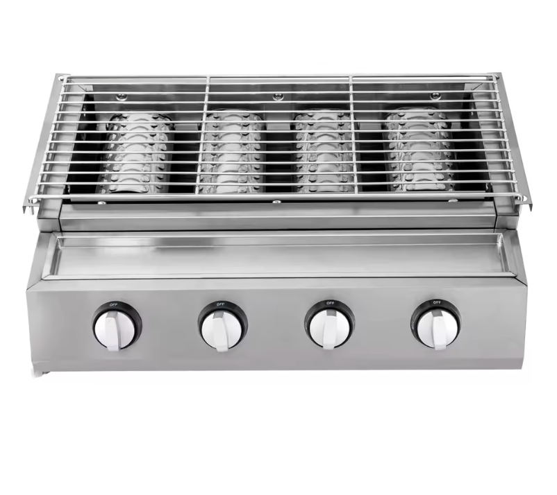 Barbecue à Gaz Professionnel Inox 4 Brûleurs | Allumage Électronique | Thermomètre Intégré | 4-6 Personnes