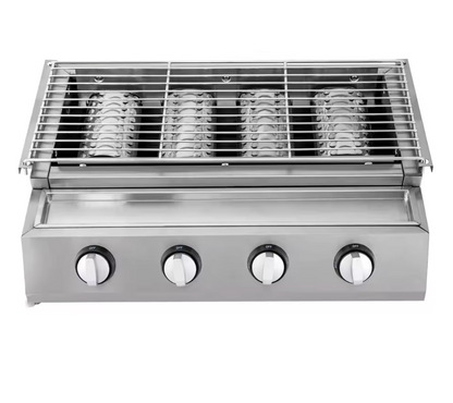 Barbecue à Gaz Professionnel Inox 4 Brûleurs | Allumage Électronique | Thermomètre Intégré | 4-6 Personnes