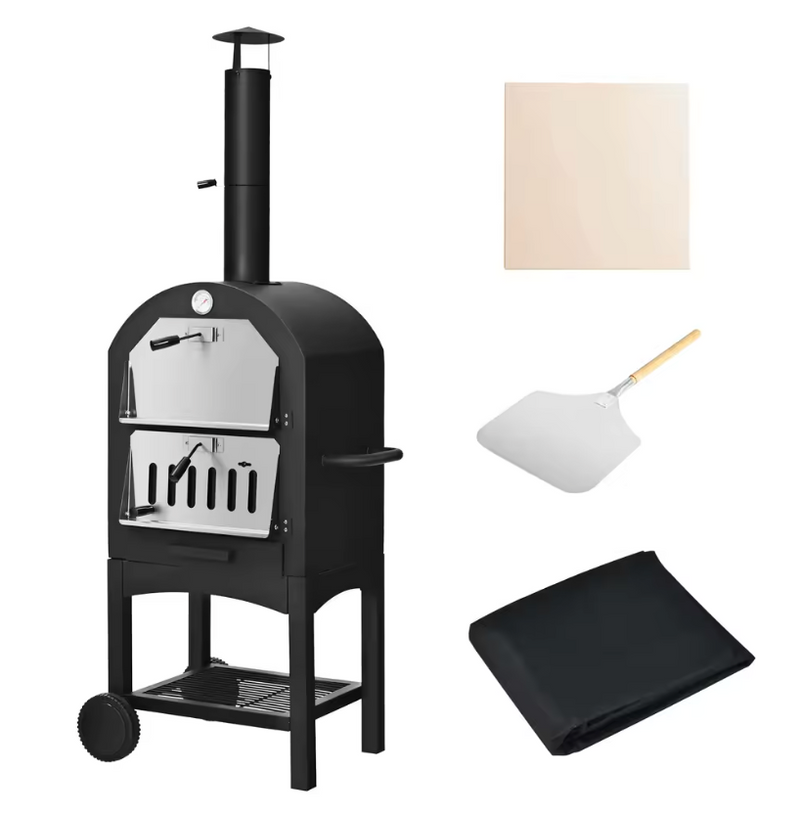 Four à Pizza Extérieur sur Chariot | Pierre Réfractaire | Gaz & Bois | Pizza Napolitaine Authentique