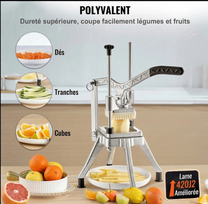 Coupe-Frite Professionnel Inox | 4 Lames Interchangeables 6-8-10-12mm | Frites & Légumes