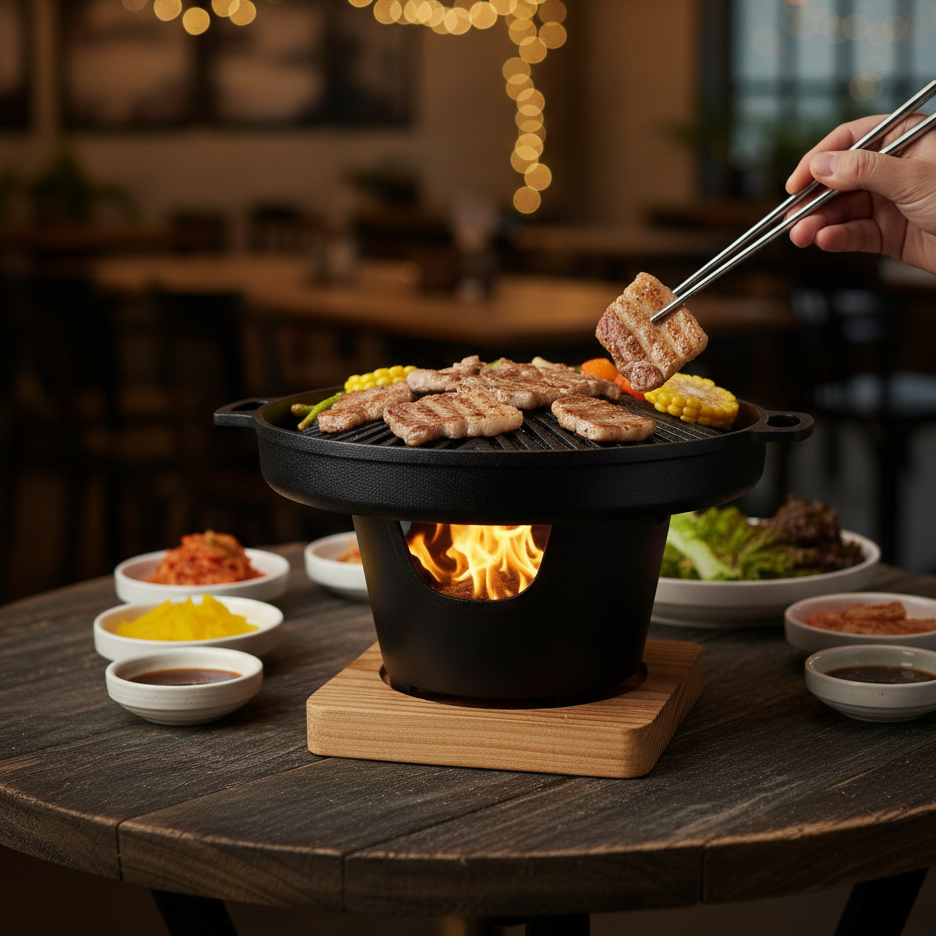 Mini Barbecue Coréen de Table 20cm | Korean BBQ Nomade | Fonte & Bois | Yakitori & Bulgogi