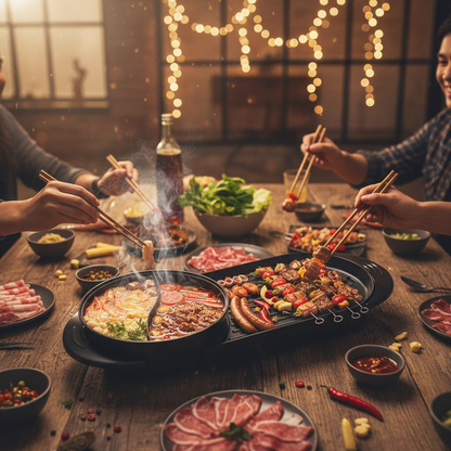 Station de Cuisson Duo 2-en-1 | Gril & Hot Pot Shabu-Shabu | 2200W | Korean BBQ de Table