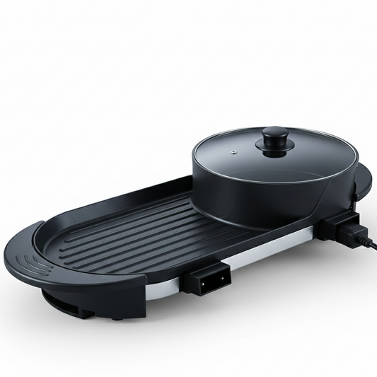 Station de Cuisson Duo 2-en-1 | Gril & Hot Pot Shabu-Shabu | 2200W | Korean BBQ de Table