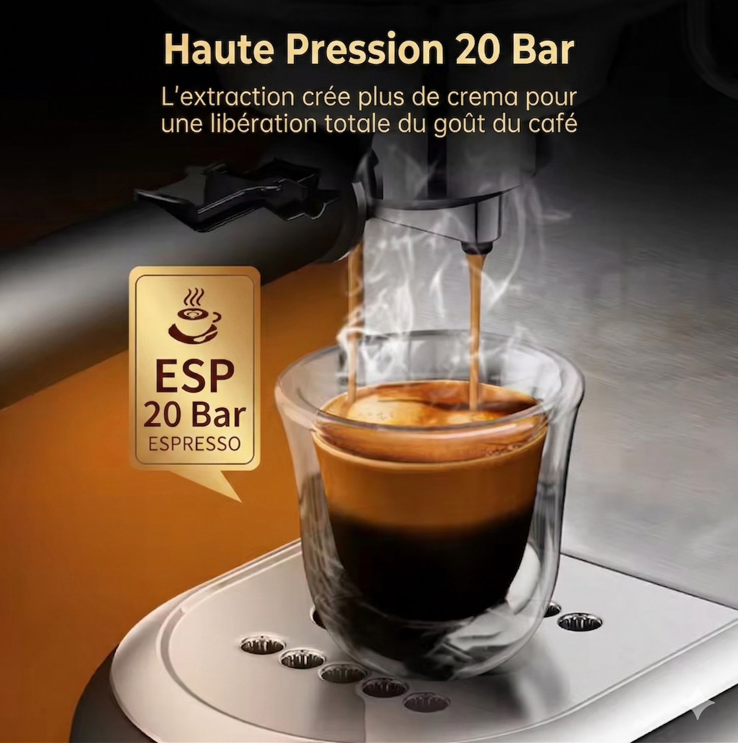 Machine à Expresso Inox 20 Bar | Système Thermobloc | Expresso, Cappuccino & Latte | Ultra-Compacte 12cm