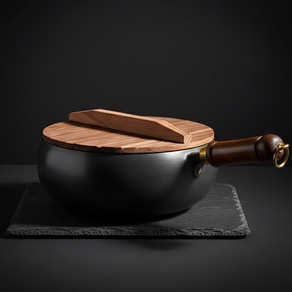Wok en Fonte Style Japonais | Compatible Induction & Gaz | 3 Couvercles au Choix | Cuisine Asiatique
