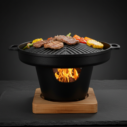 Mini Barbecue Coréen de Table 20cm | Korean BBQ Nomade | Fonte & Bois | Yakitori & Bulgogi