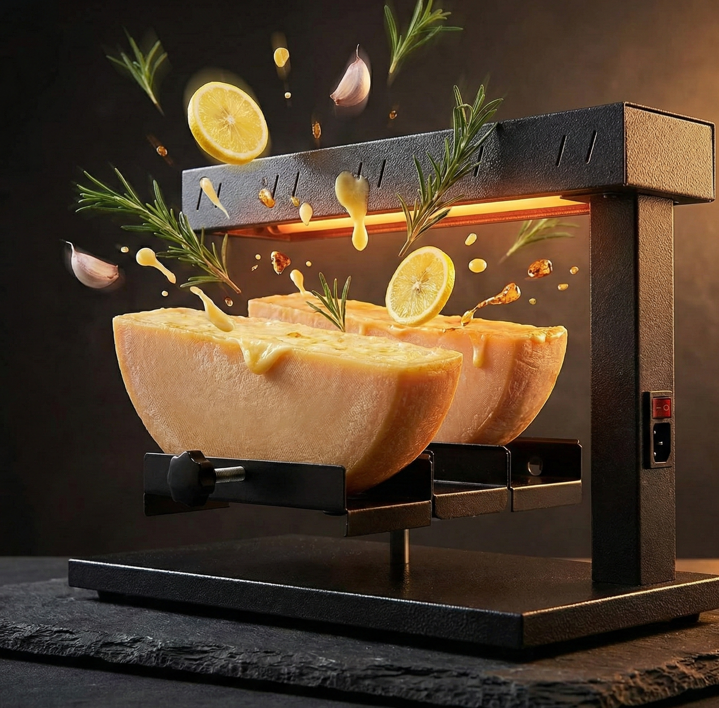 Rampe à Raclette Traditionnelle Double Demi-Meule | 650W | Fromage Fondu à la Flamme