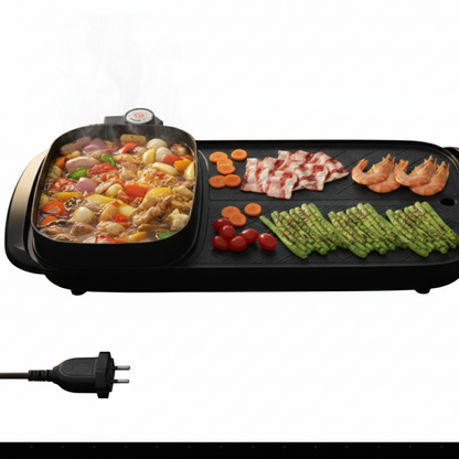 Station Gourmande 2-en-1 | Gril & Fondue Fromage Électrique | 1360W | Raclette & Barbecue de Table