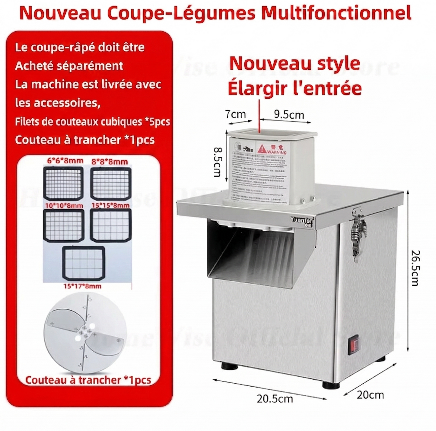 Découpe-Légumes Électrique Professionnel 250W | Julienne, Brunoise & Tranche | Tout Inox