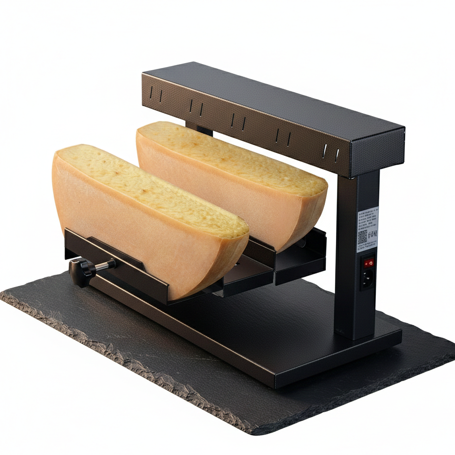 Rampe à Raclette Traditionnelle Double Demi-Meule | 650W | Fromage Fondu à la Flamme
