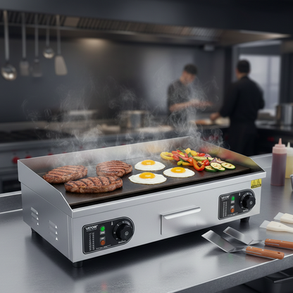 Plancha Électrique Professionnelle Inox | 2800W ou 2000W | Grande Surface de Cuisson | Intérieur & Extérieur