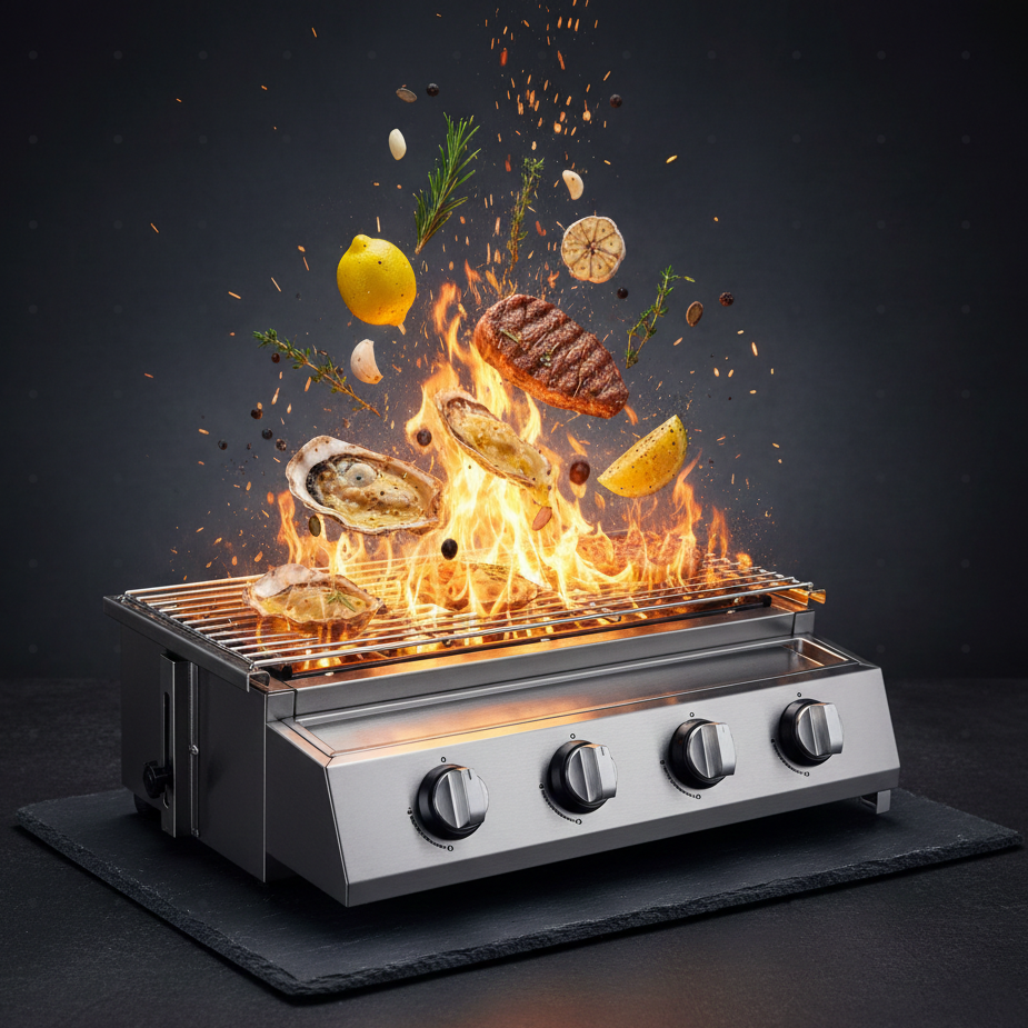 Barbecue à Gaz Professionnel Inox 4 Brûleurs | Allumage Électronique | Thermomètre Intégré | 4-6 Personnes