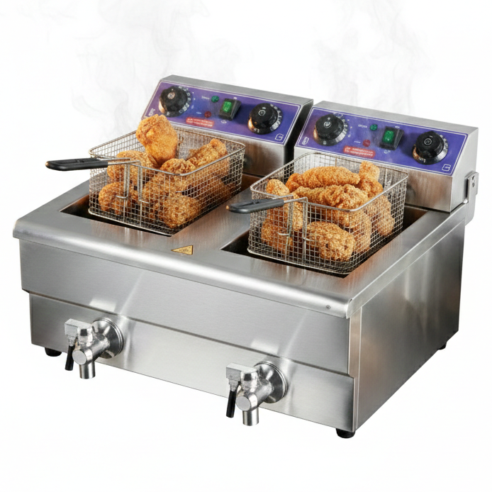 Friteuse Électrique Professionnelle Double Cuve | Robinet de Vidange | Frites & Beignets | 2 Variantes