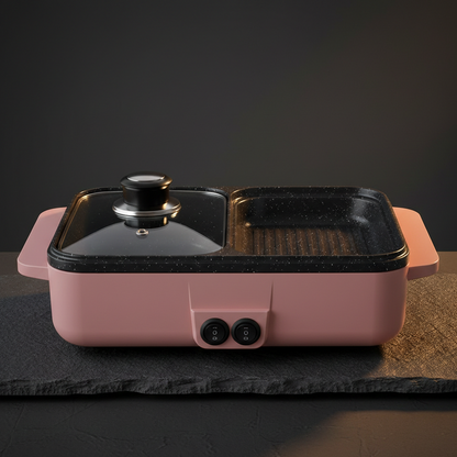 Station de Cuisson Électrique 2-en-1 | Gril & Fondue Shabu-Shabu | Barbecue de Table | 3 Coloris