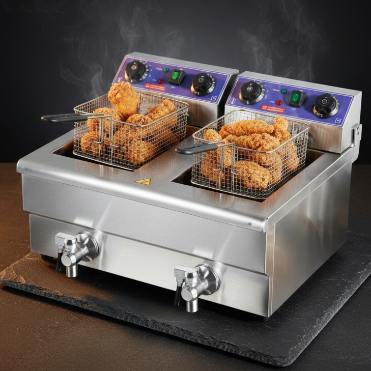 Friteuse Électrique Professionnelle Double Cuve | Robinet de Vidange | Frites & Beignets | 2 Variantes