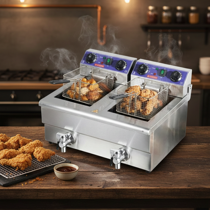 Friteuse Électrique Professionnelle Double Cuve | Robinet de Vidange | Frites & Beignets | 2 Variantes