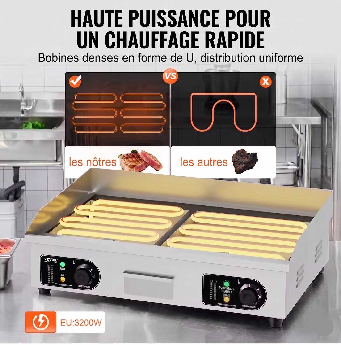 Plancha Électrique Professionnelle Inox | 2800W ou 2000W | Grande Surface de Cuisson | Intérieur & Extérieur
