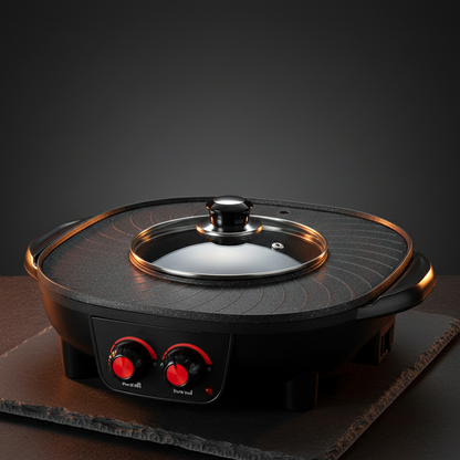 Station de Cuisson Ronde 2-en-1 | Gril & Fondue Coréenne | 1300W | Korean BBQ Authentique