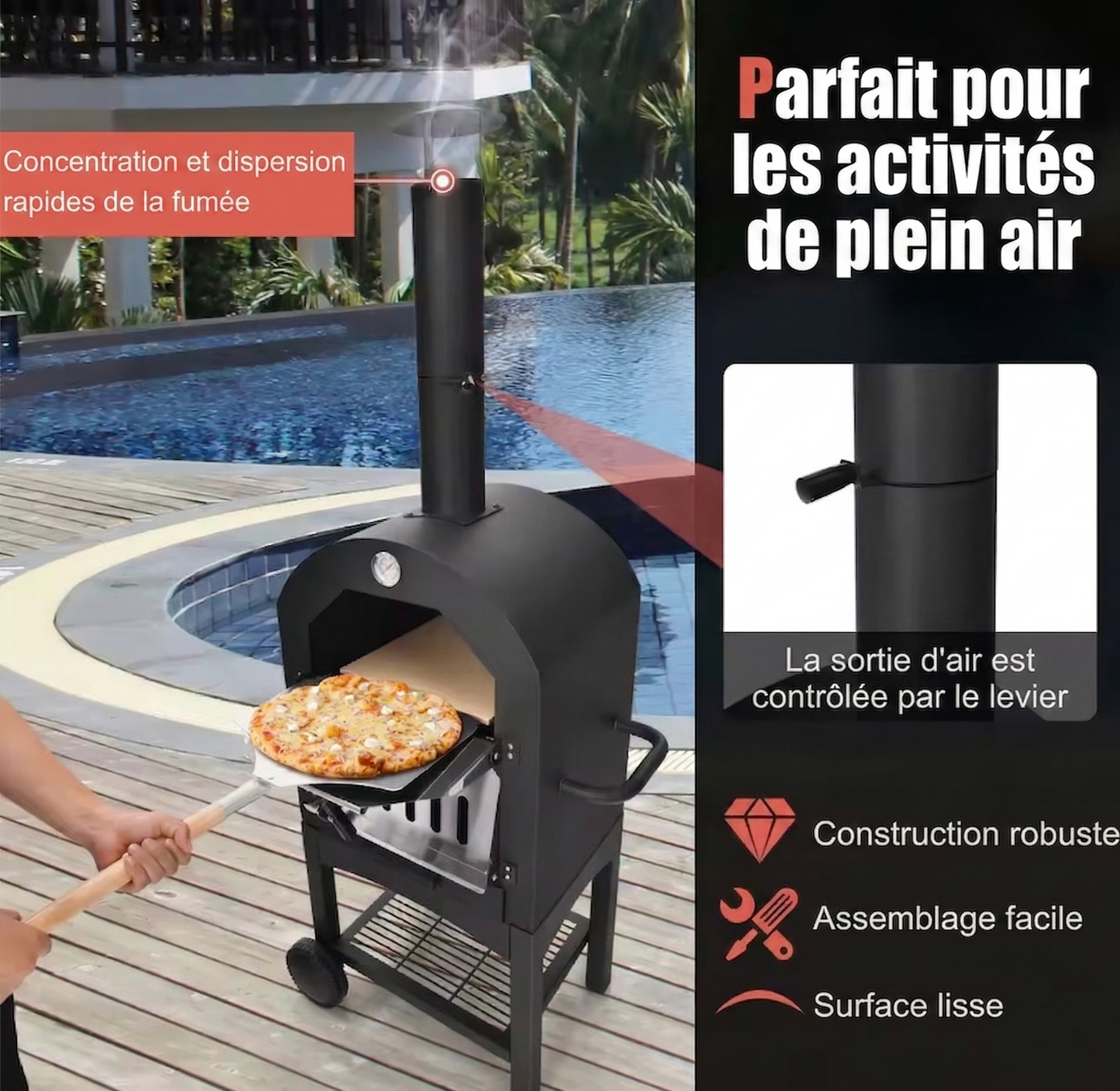 Four à Pizza Extérieur sur Chariot | Pierre Réfractaire | Gaz & Bois | Pizza Napolitaine Authentique