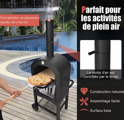 Four à Pizza Extérieur sur Chariot | Pierre Réfractaire | Gaz & Bois | Pizza Napolitaine Authentique
