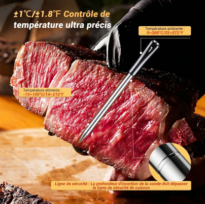 Thermomètre à Viande Sans Fil | Sonde Étanche | BBQ, Four & Rôtissoire | Alarme Température