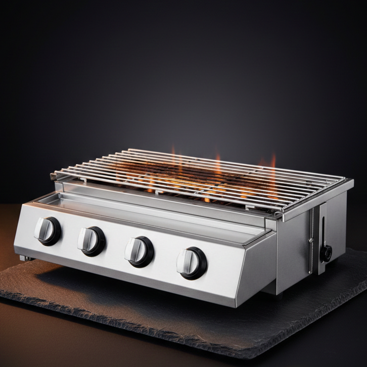 Barbecue à Gaz Professionnel Inox 4 Brûleurs | Allumage Électronique | Thermomètre Intégré | 4-6 Personnes