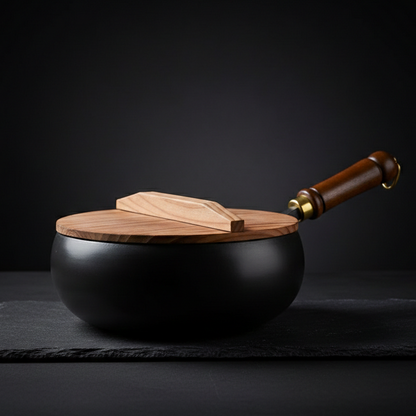 Wok en Fonte Style Japonais | Compatible Induction & Gaz | 3 Couvercles au Choix | Cuisine Asiatique