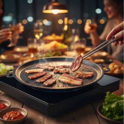 Gril Rond Barbecue Coréen de Table | Fonte | Compatible Induction & Gaz | 30, 32 & 34cm