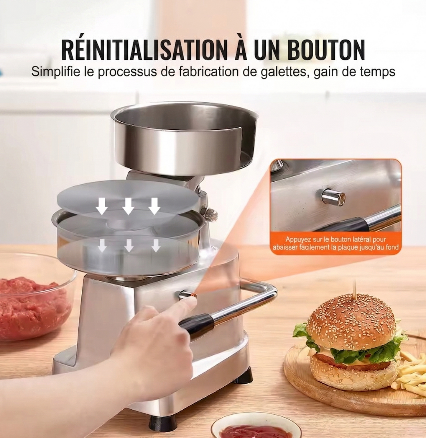 Presse à Hamburger Professionnelle Manuelle | Steaks Hachés & Smash Burgers | 3 Diamètres