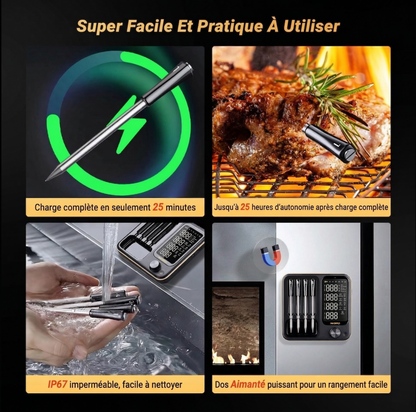 Thermomètre à Viande Sans Fil | Sonde Étanche | BBQ, Four & Rôtissoire | Alarme Température