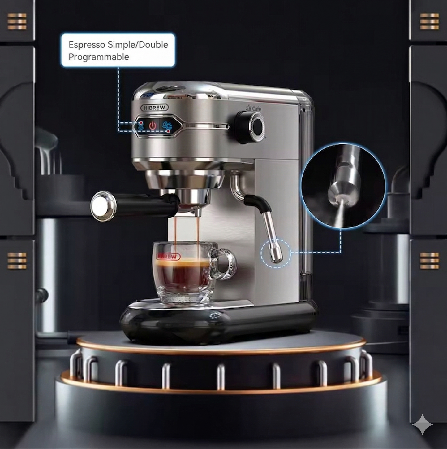 Machine à Expresso Inox 20 Bar | Système Thermobloc | Expresso, Cappuccino & Latte | Ultra-Compacte 12cm