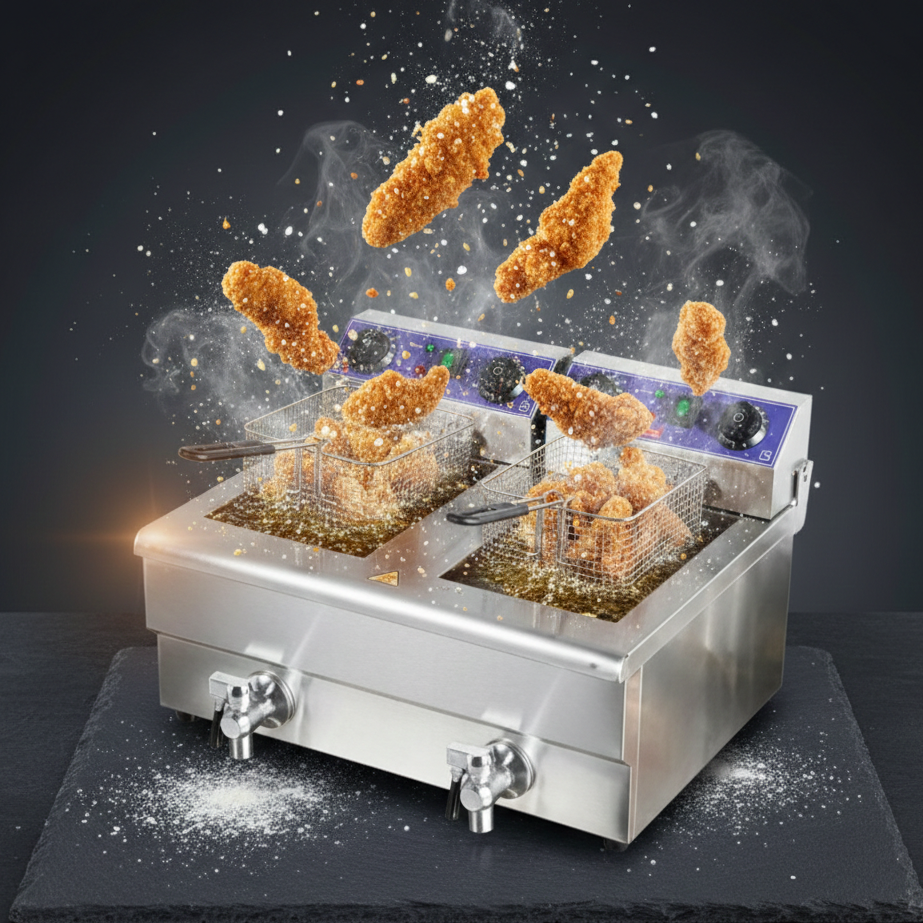 Friteuse Électrique Professionnelle Double Cuve | Robinet de Vidange | Frites & Beignets | 2 Variantes