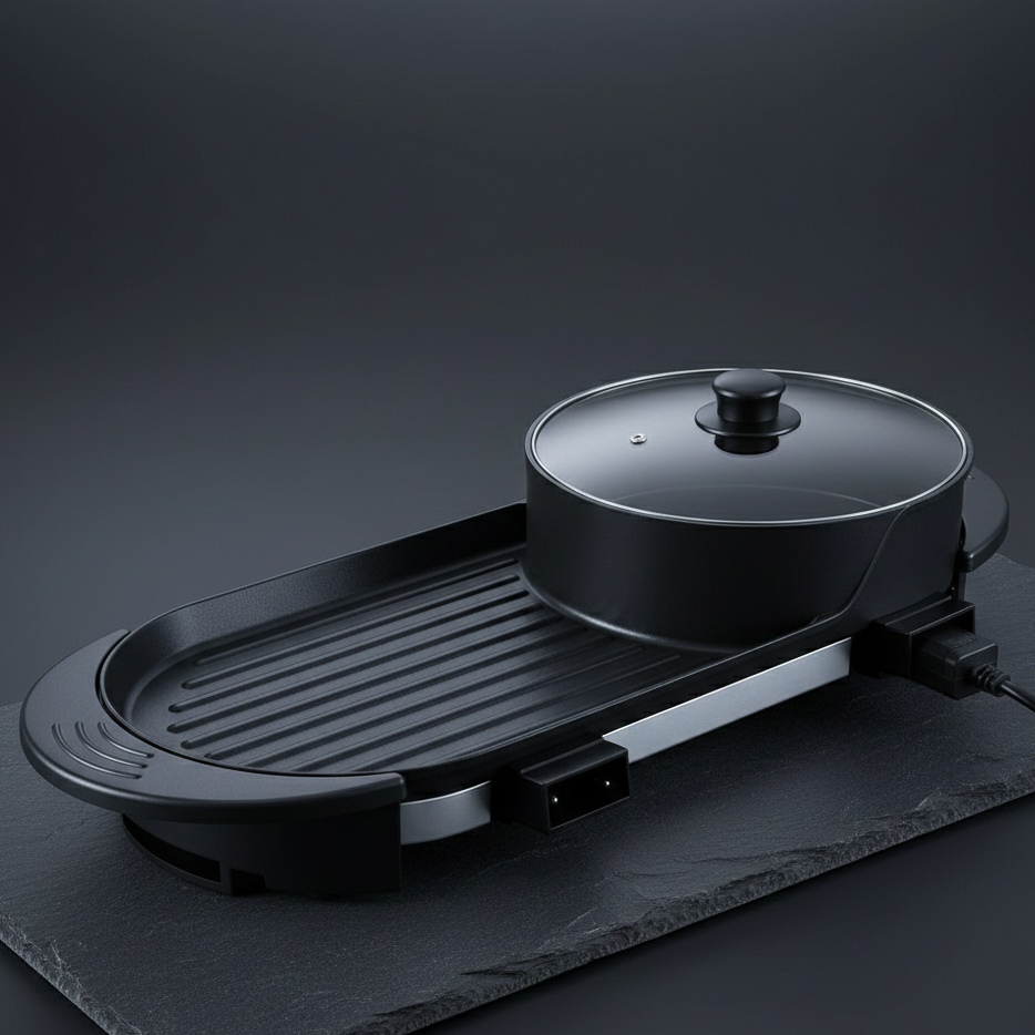 Station de Cuisson Duo 2-en-1 | Gril & Hot Pot Shabu-Shabu | 2200W | Korean BBQ de Table
