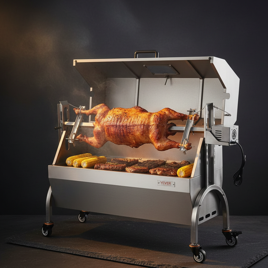 Barbecue Rôtissoire XXL au Charbon | Moteur Électrique 52W | Poulet Rôti & Agneau | Usage Professionnel