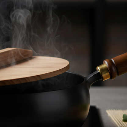Wok en Fonte Style Japonais | Compatible Induction & Gaz | 3 Couvercles au Choix | Cuisine Asiatique
