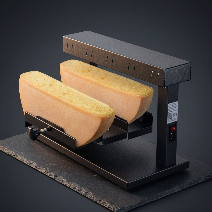 Rampe à Raclette Traditionnelle Double Demi-Meule | 650W | Fromage Fondu à la Flamme