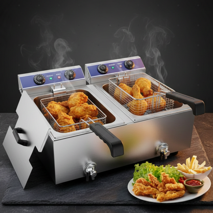 Friteuse Électrique Professionnelle Double Cuve | Robinet de Vidange | Frites & Beignets | 2 Variantes