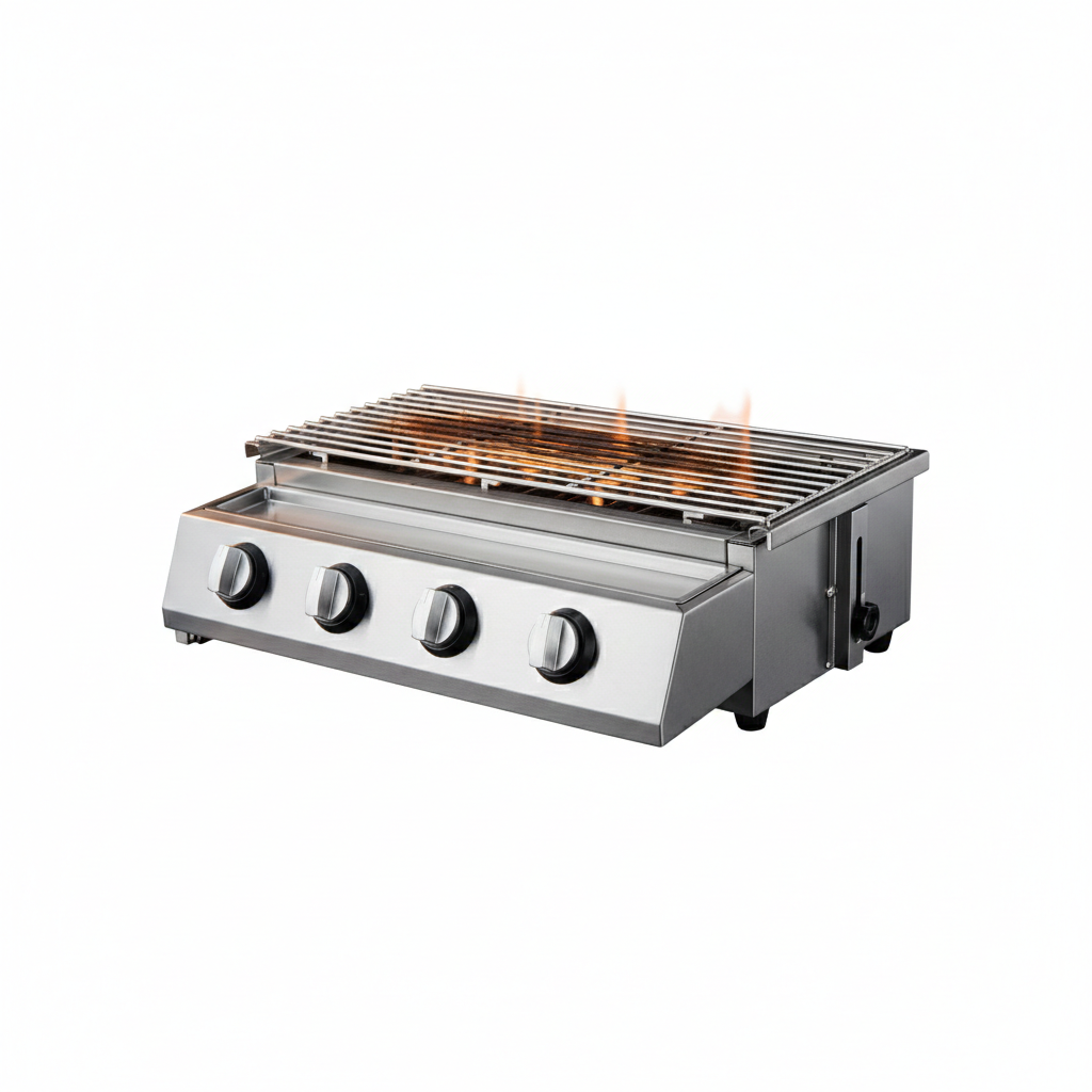 Barbecue à Gaz Professionnel Inox 4 Brûleurs | Allumage Électronique | Thermomètre Intégré | 4-6 Personnes