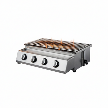 Barbecue à Gaz Professionnel Inox 4 Brûleurs | Allumage Électronique | Thermomètre Intégré | 4-6 Personnes