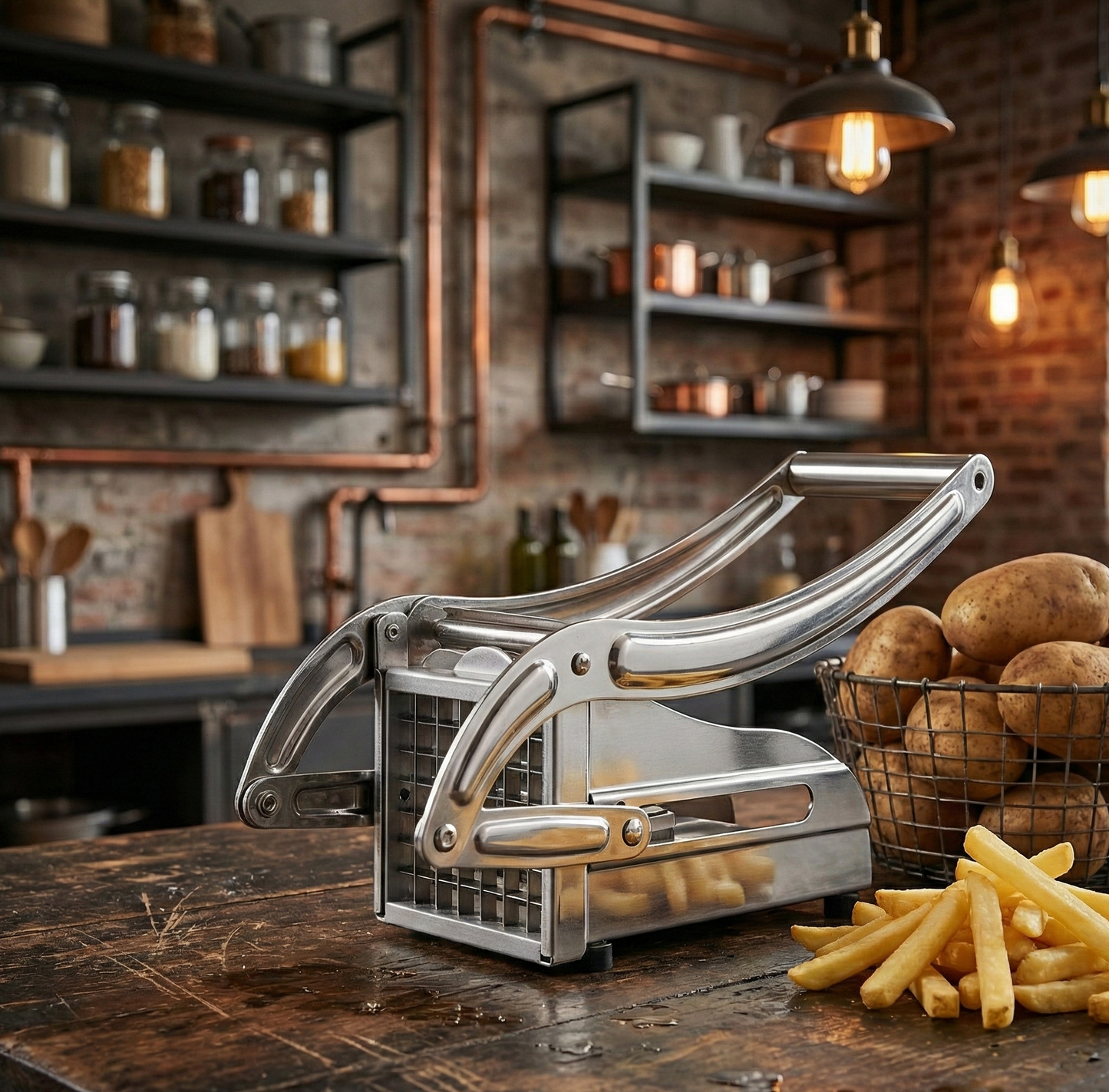 Coupe-Frites Manuel en Acier Inoxydable | Frites Maison Professionnelles | Lame Acier Trempé