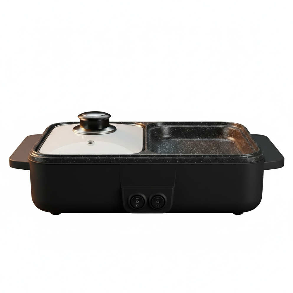 Station de Cuisson Électrique 2-en-1 | Gril & Fondue Shabu-Shabu | Barbecue de Table | 3 Coloris