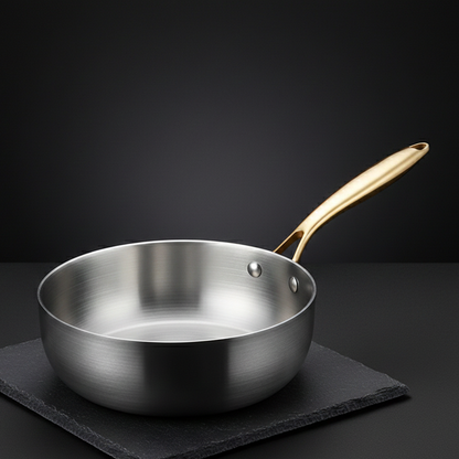 Poêle Professionnelle Inox 316 Manche Doré | Compatible Induction & Gaz | 28cm