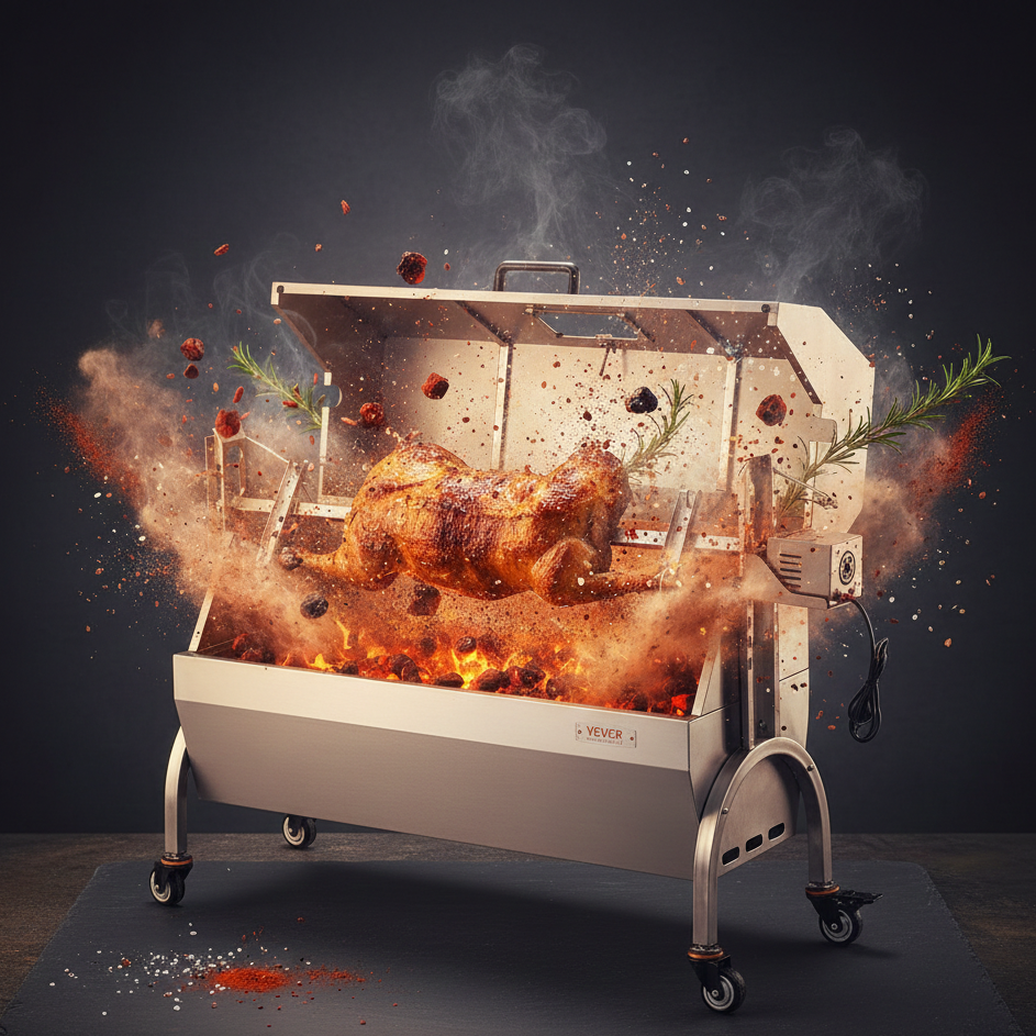 Barbecue Rôtissoire XXL au Charbon | Moteur Électrique 52W | Poulet Rôti & Agneau | Usage Professionnel